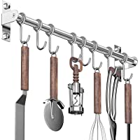 Lesfit Barra Cocina Utensilios- 40 cm Inoxidable Montaje en Pared Colgador Organizador con 8 Ganchos de Ollas y Sartenes…